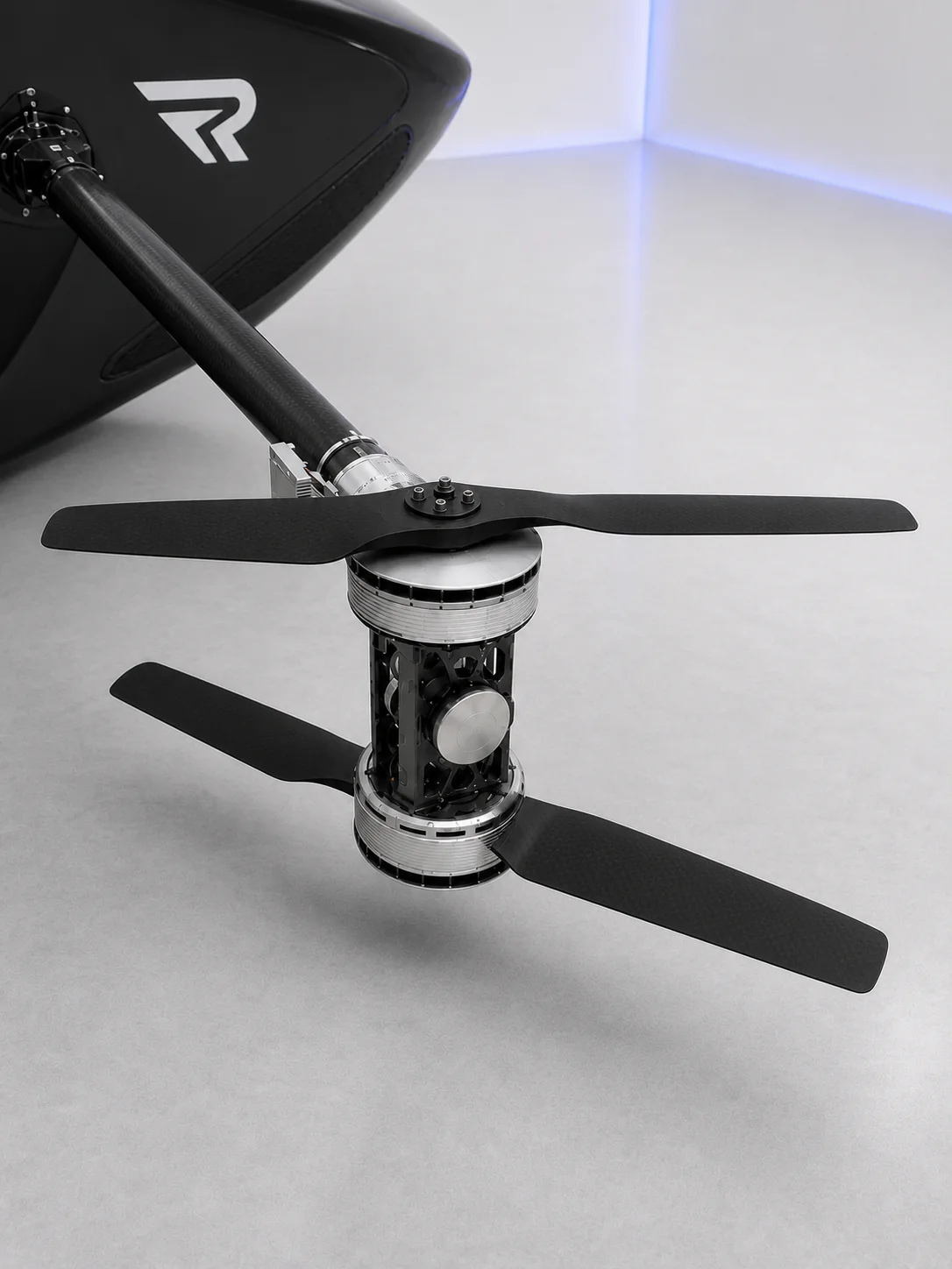 One complete REVTOL coaxial propulsion station with two propeller planes and four visible blades