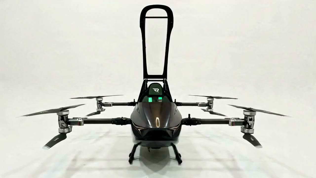 Black REVTOL R3 Plus aircraft with its canopy open